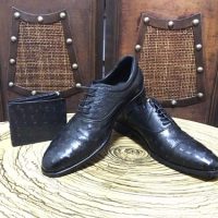 محصولات چرمی - کفش مردانه از چرم اصل شترمرغ در 3 رنگ مشکی ، قهوه ای و عسلی مخصوص خاص پسندا ضمانت کیفیت و اصالت کالا با دوختی ظریف و زیبایی خاص- کفش مردانه